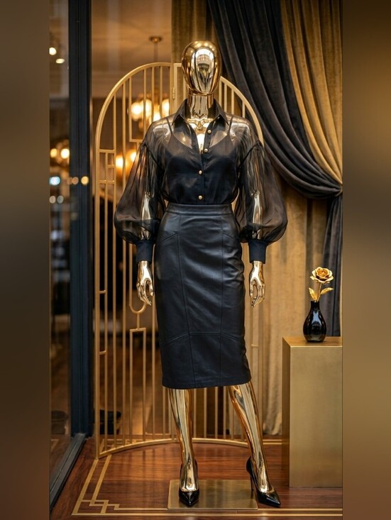 Dresses & Skirts - Black Leather Pencil Skirt - Women's Sophisticated Midi With Full Lined Zipper